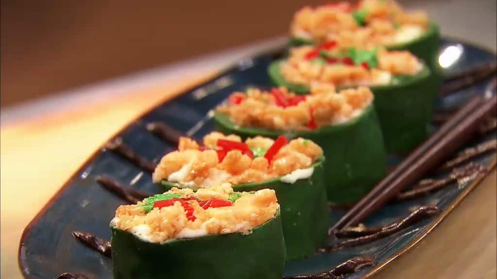 Next up was a sushi platter made from white cake, rice cereal treats, red licorice and green buttercream for avocado.