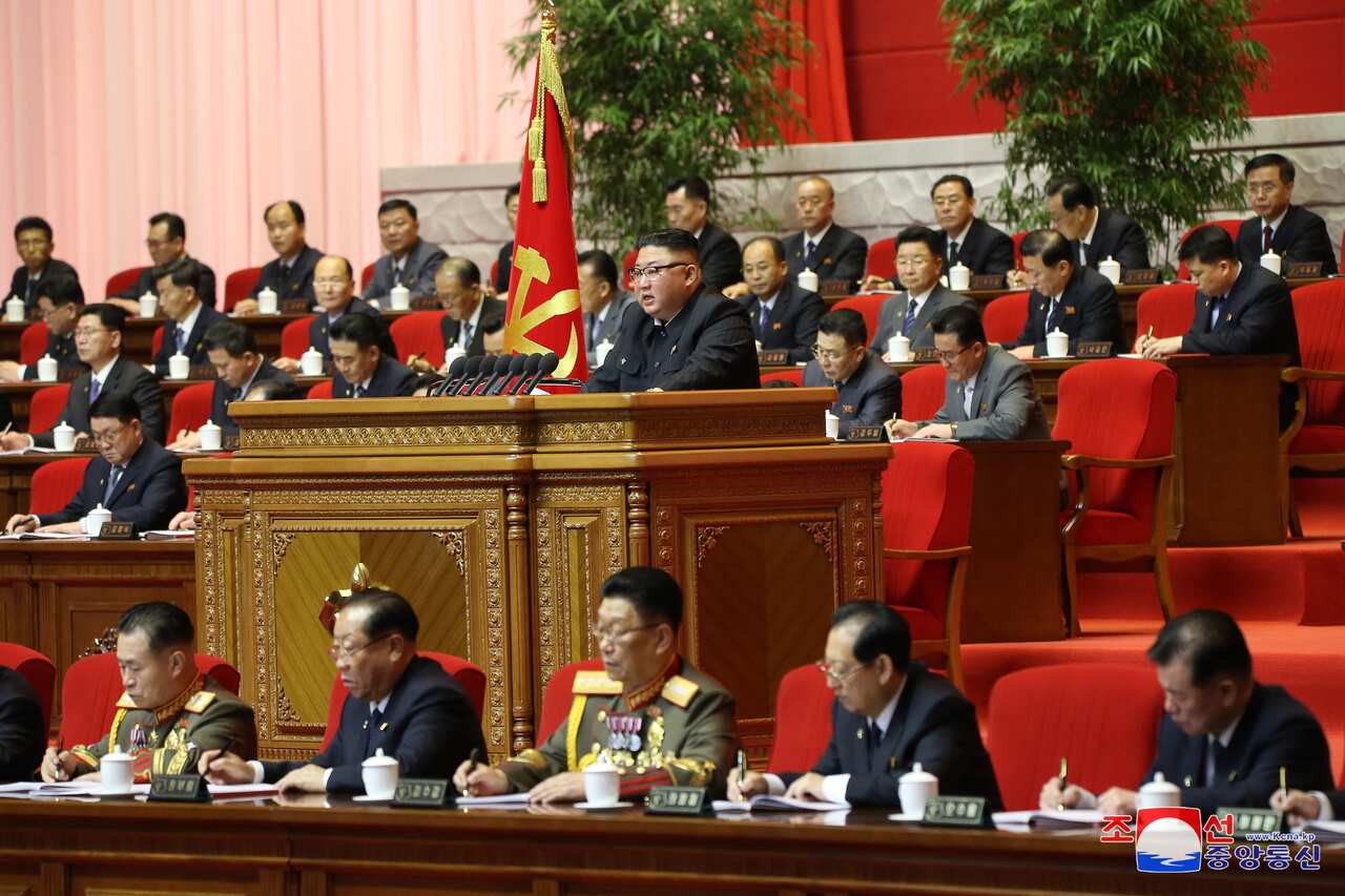 Kim Jong-un speaking during the 8th Congress of the Workers' Part of Korea opening ceremony in Pyongyang, North Korea, 05 January 2021