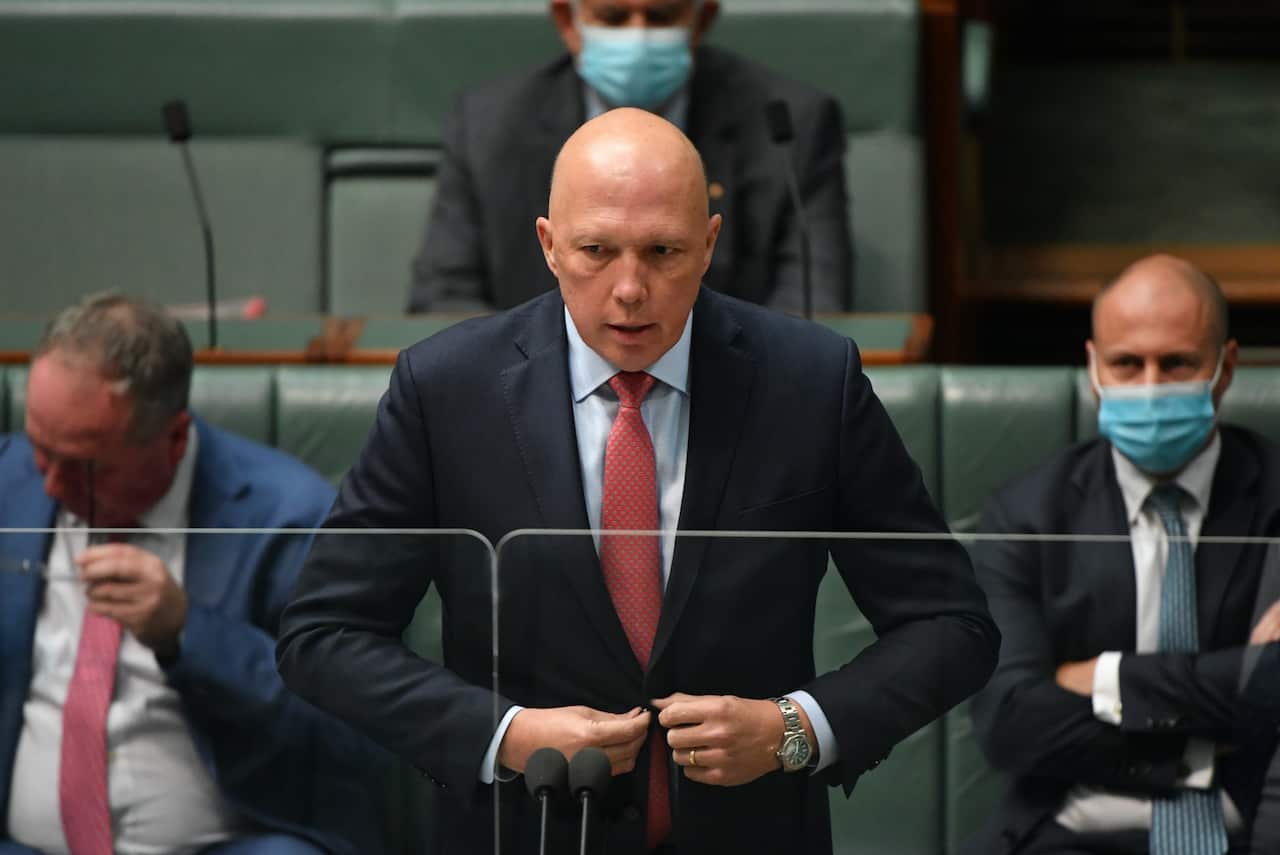 Minister for Defence Peter Dutton during Question Time in the House of Representatives at Parliament House in Canberra, Thursday, 10 February, 2022.