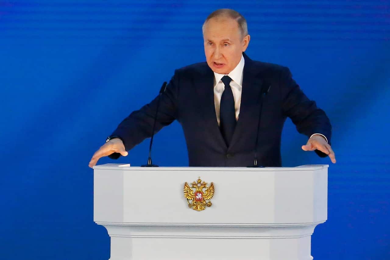 Russian President Vladimir Putin gives his annual state of the nation address from Moscow