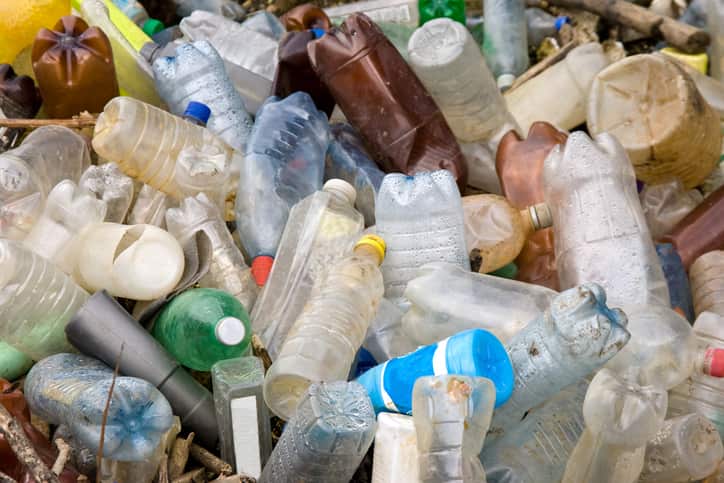 Pile of dirty plastic pet bottles