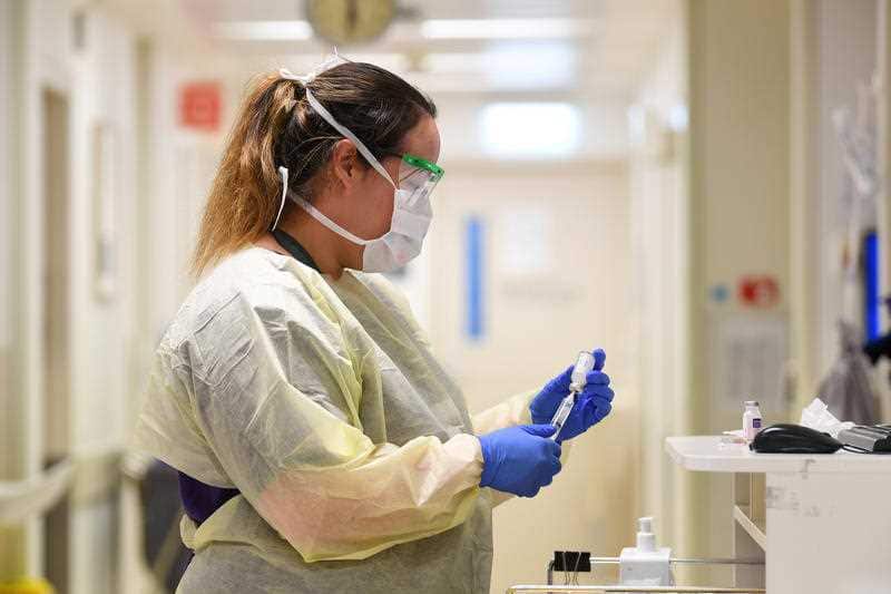 A healthcare worker at Cabrini private hospital in Melbourne, Tuesday, March 31, 2020