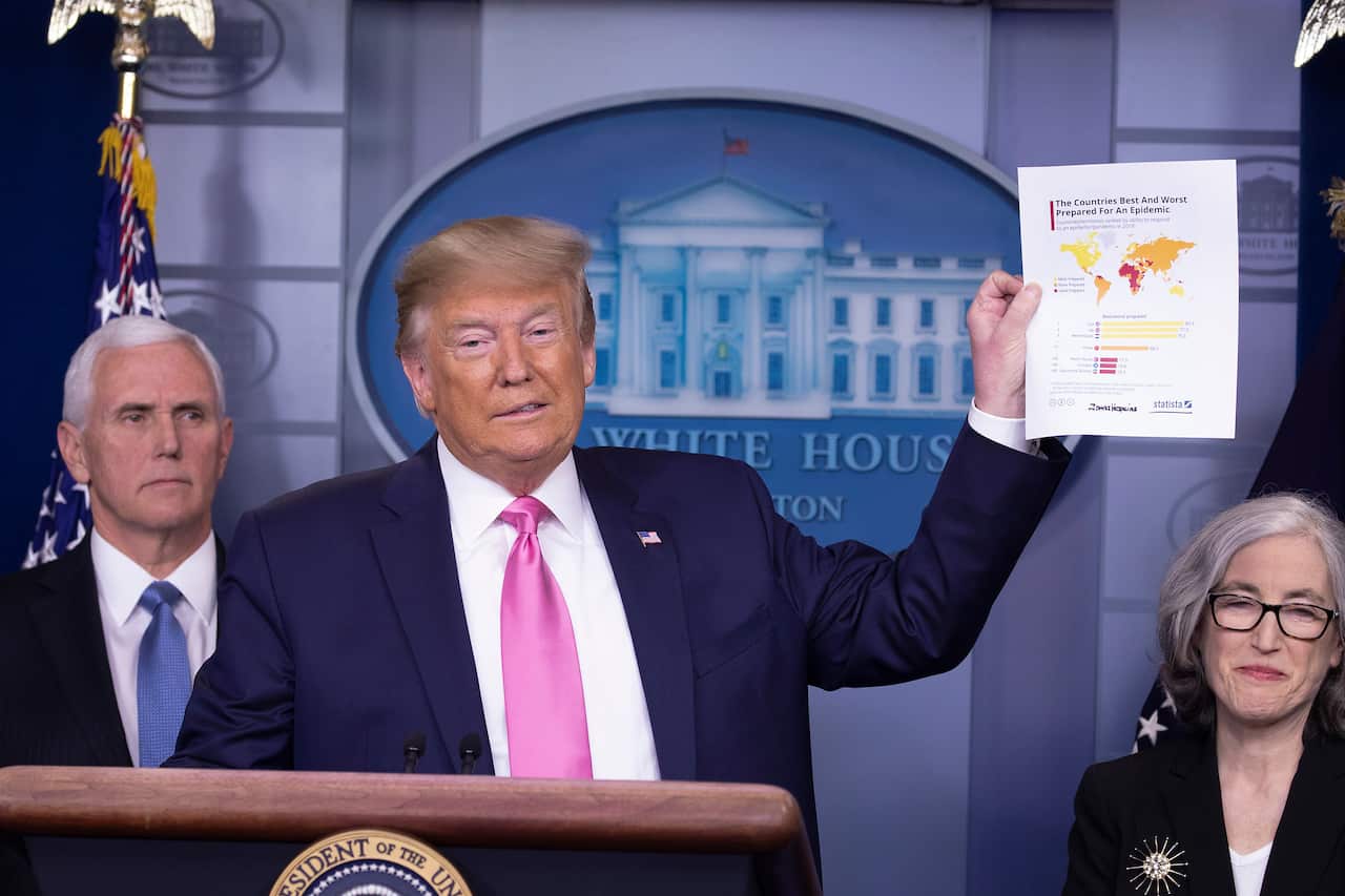 U.S. President Donald Trump addresses the coronavirus spread.