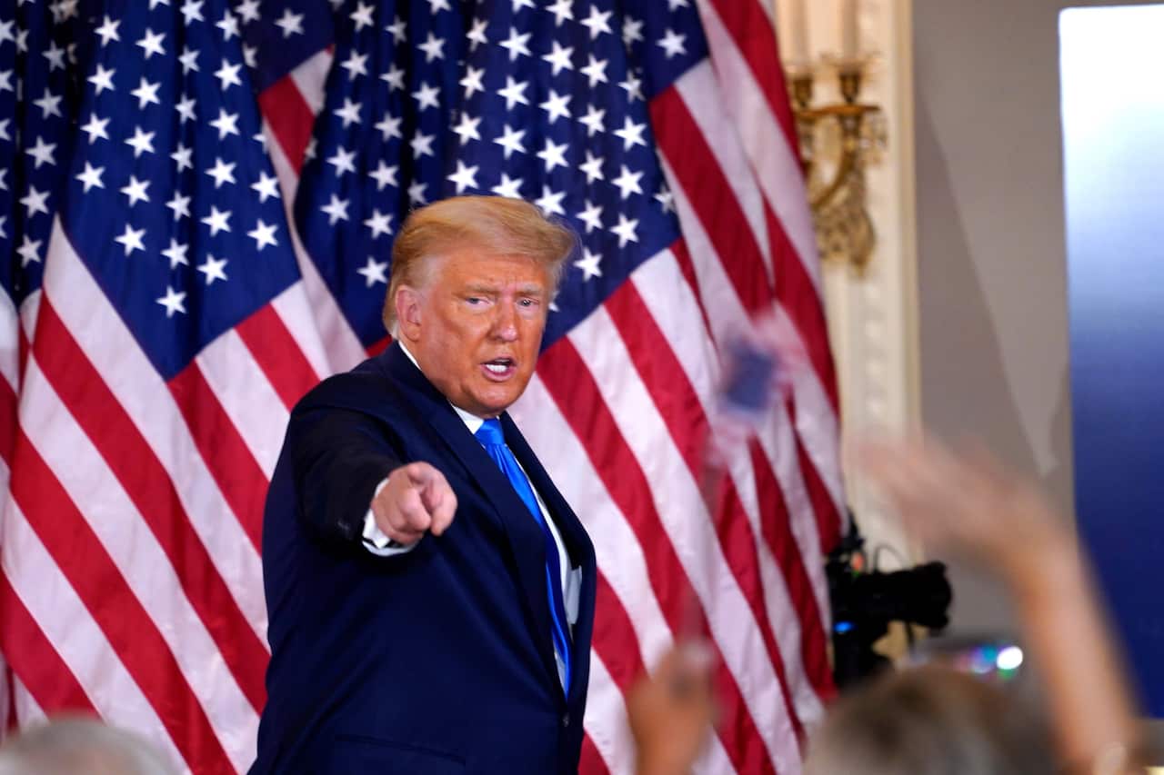 US President Donald  Trump speaks on election night at an event at the White House in Washington, DC, USA, 4 November 2020. 