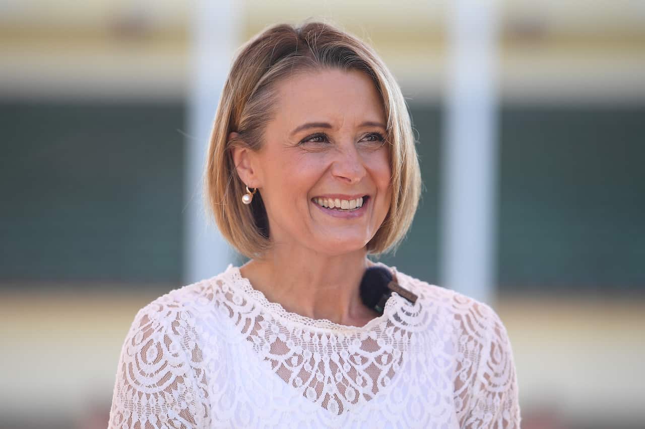 Labor Senator Kristina Keneally speaks to the media during a press conference at The Vietnamese Community Cultural Centre in Sydney, Saturday 11 September 2021.