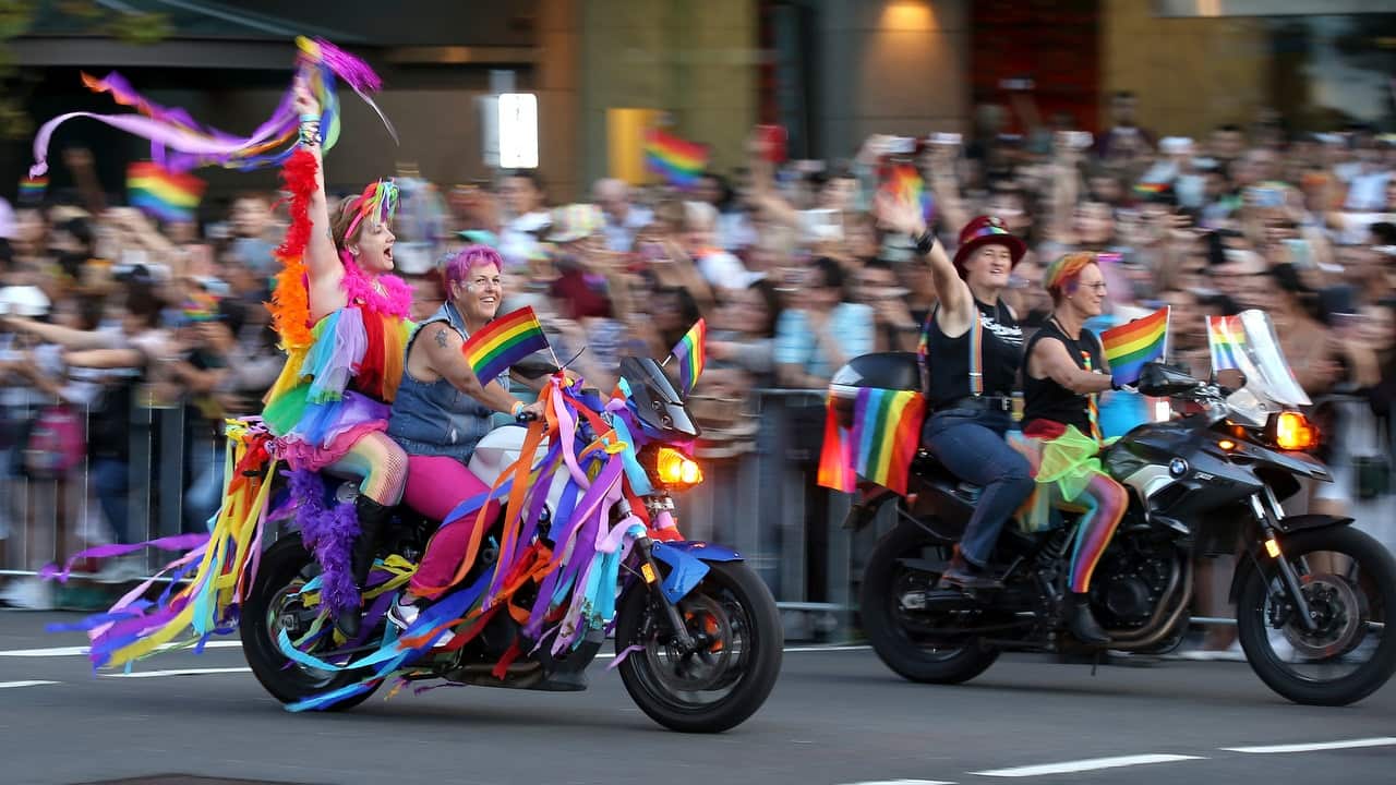 A group called Dykes on Bikes leads the annual Gay and Lesbian Mardi Gras in Sydney.