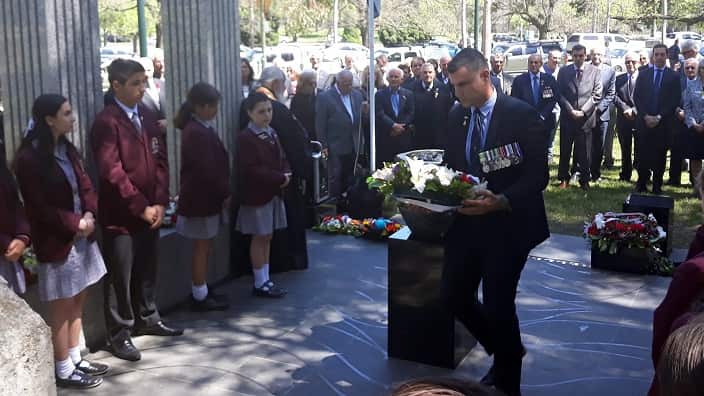 Greek Australian war veteran Ken Tsirigotis at Melbourne's Hellenic Australian Memorial.