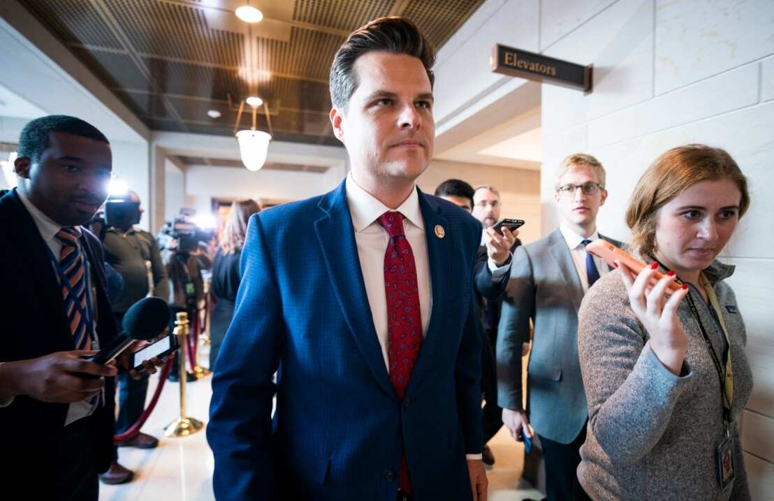 Republican Matt Gaetz departs after he and two dozen other Republican lawmakers stormed into the room used by the House of Representatives.