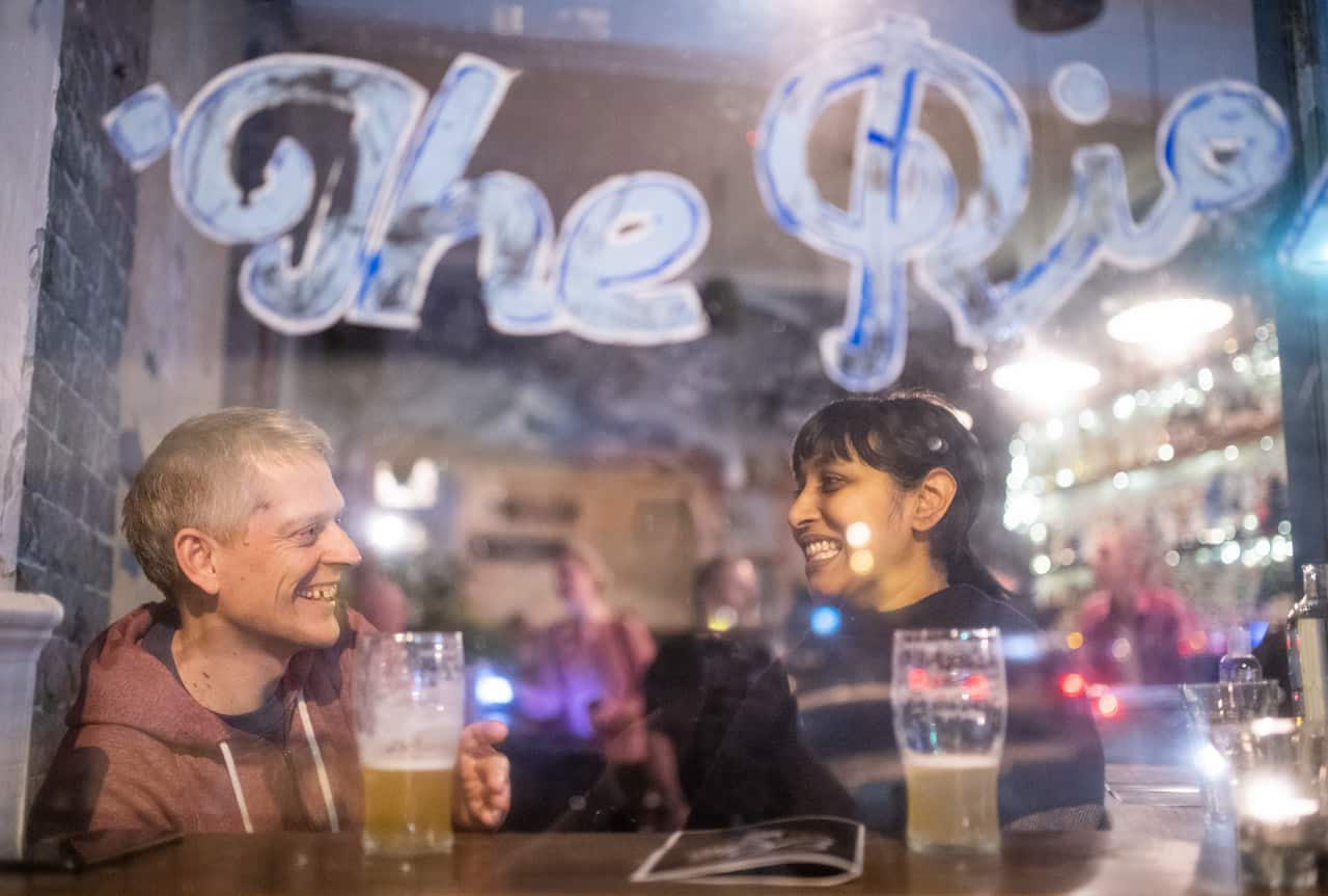 Shannah Baichoo (left) dining with her husband at the Rio, Summer Hill, Sydney.