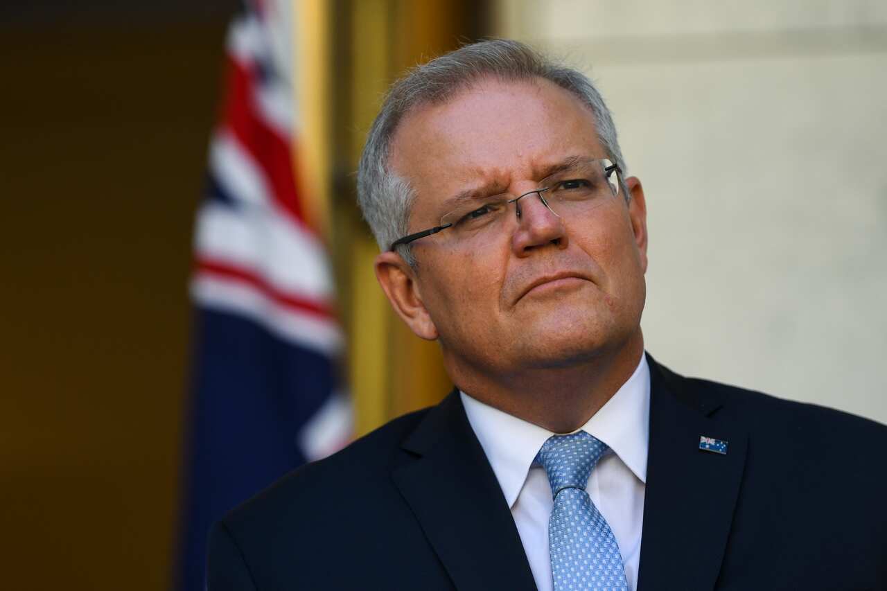 Australian Prime Minister Scott Morrison speaks to the media during a press conference at Parliament House in Canberra, Sunday, March 22, 2020. (AAP Image/Lukas Coch) NO ARCHIVING