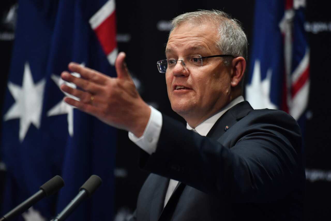 Prime Minister Scott Morrison gives a coronavirus update at Parliament House in Canberra.