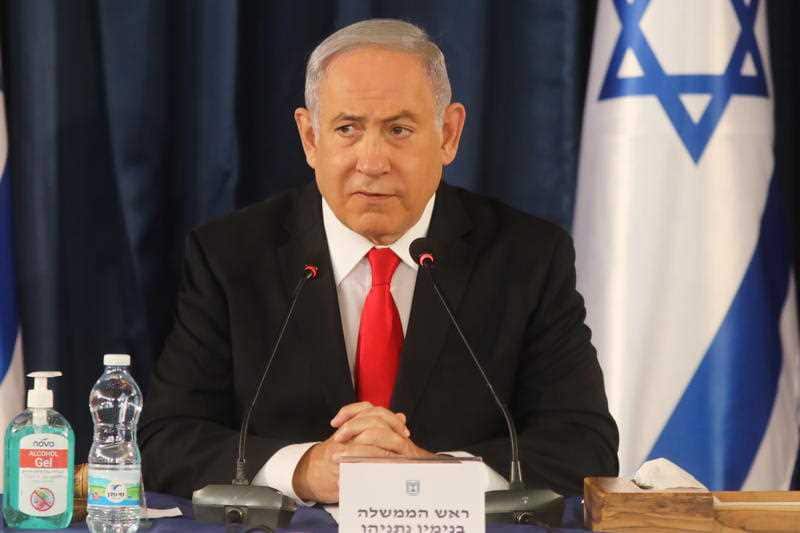 Israeli Prime Minister Benjamin Netanyahu chairs the weekly cabinet meeting in Jerusalem, 07 June 2020.