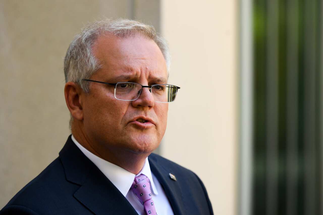 Prime Minister Scott Morrison speaks to the media during a press conference at Parliament House.