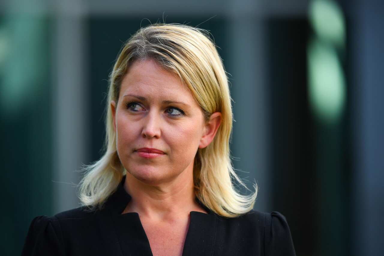 Julian Assange's London-based lawyer Jennifer Robinson speaks to the media during a press conference at Parliament House in Canberra.
