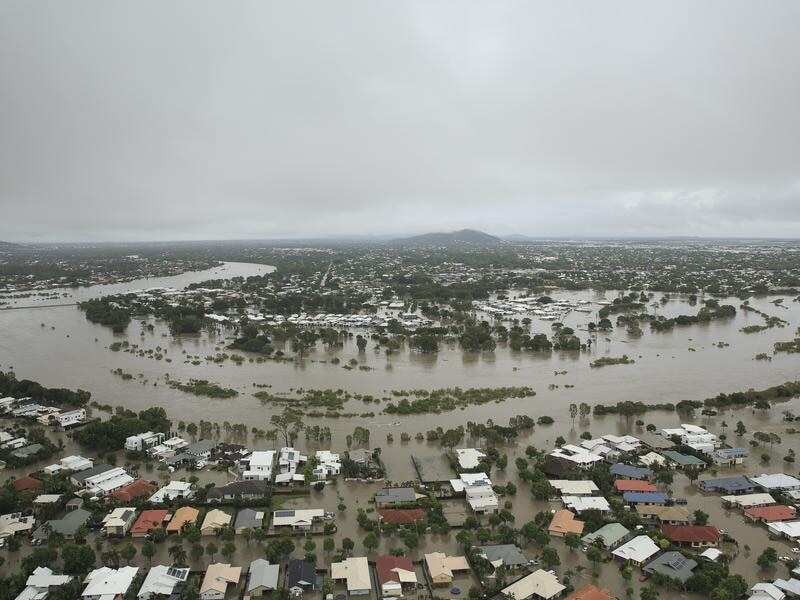 An aerial view of a flooded suburb in Townsville