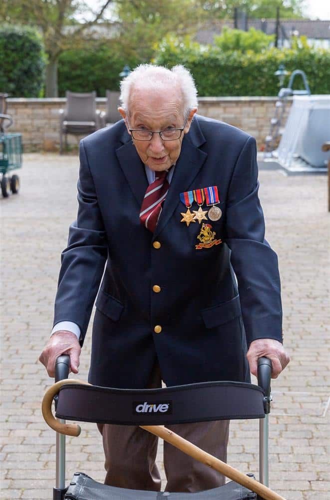British war veteran Tom Moore, 99, is walking 100 laps of his garden before he turns 100. 