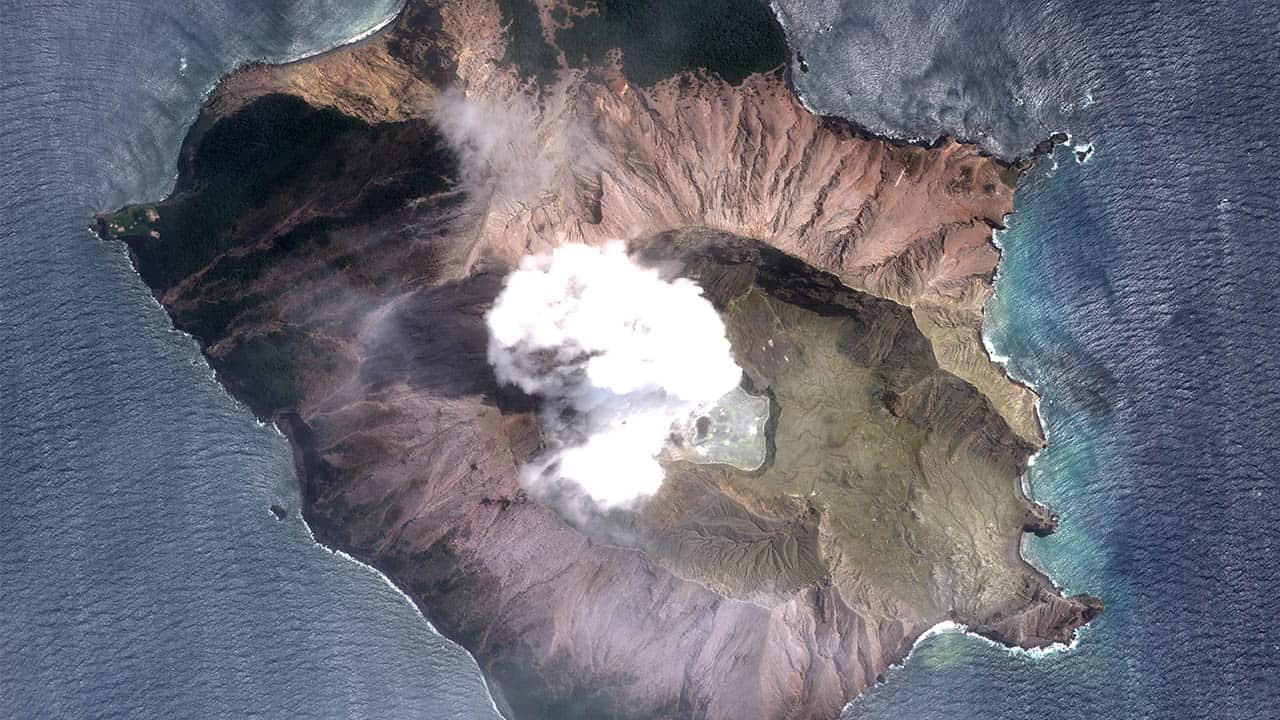 A satelite image of White Island shows it a day after Monday's eruption. 