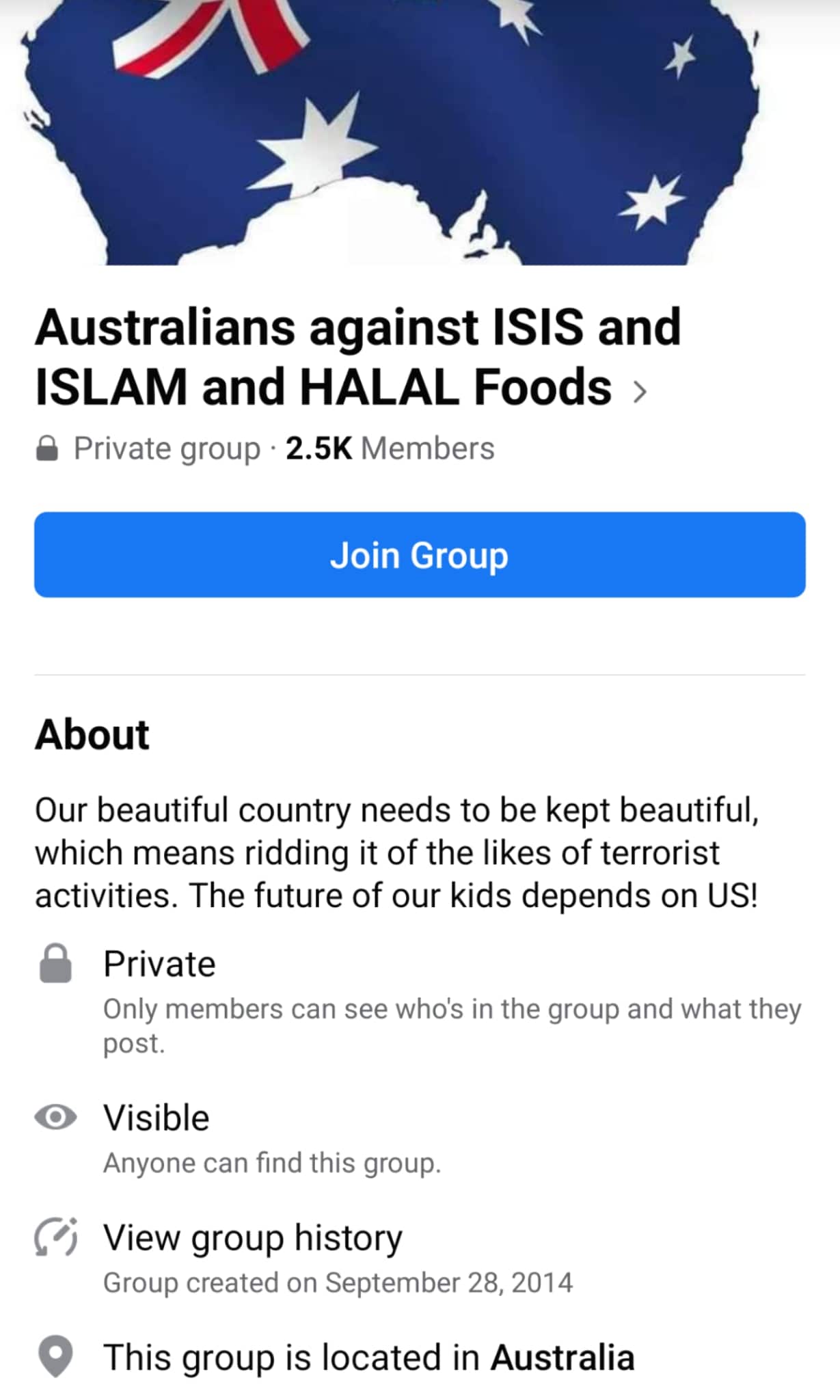 An example of an anti-Islam Facebook group's questions before submission to the group.