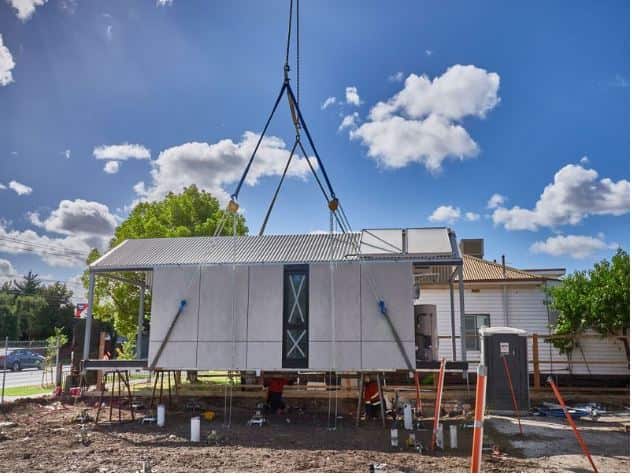 A "tiny house" under construction in Melbourne's inner west.