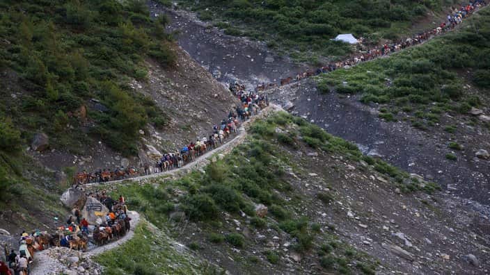Pilgrims going to Amarnath .