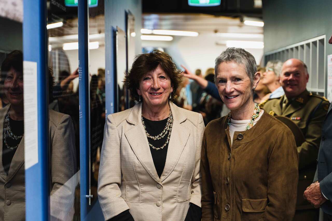 Aboriginal Timeline project manager Rosie Smith from the University of Tasmania (left) with Her Excellency Professor the Honourable Kate Warner AC, Governor of Tasmania