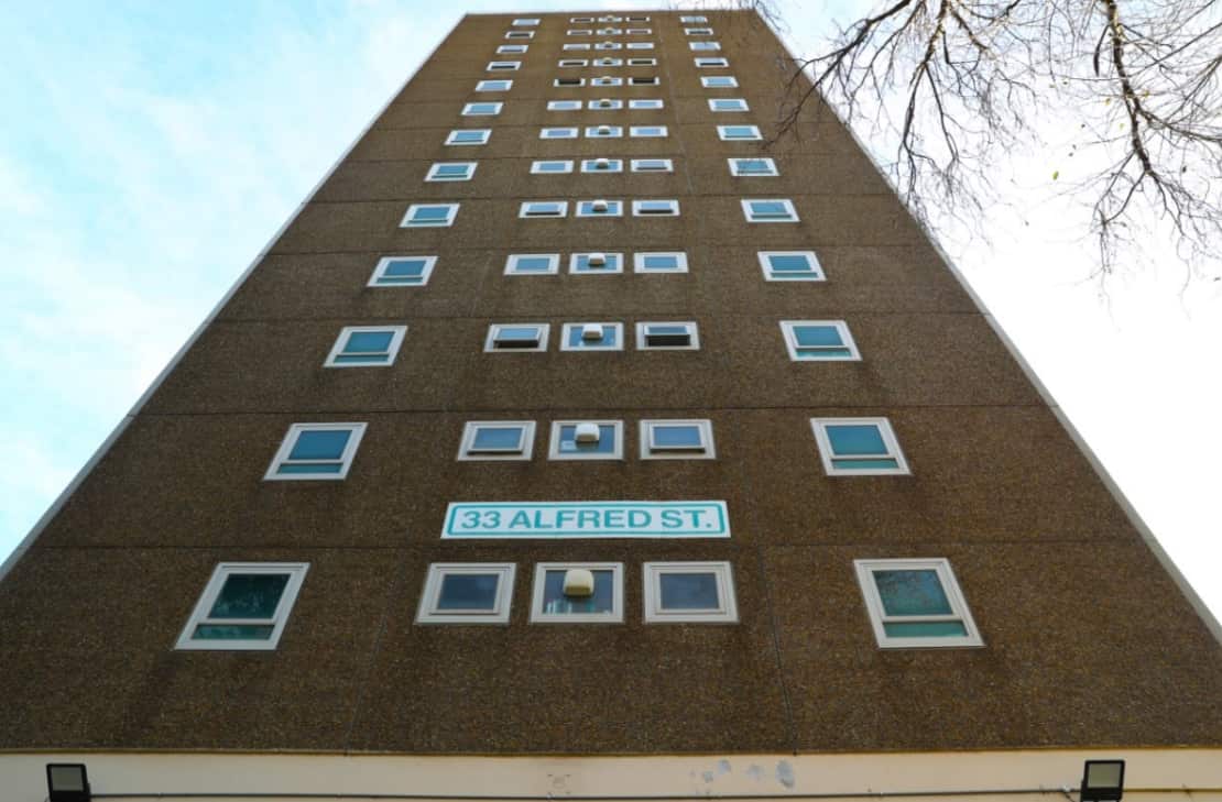 A public housing tower in North Melbourne while it was under strict lockdown in Melbourne on Saturday, July 18, 2020.