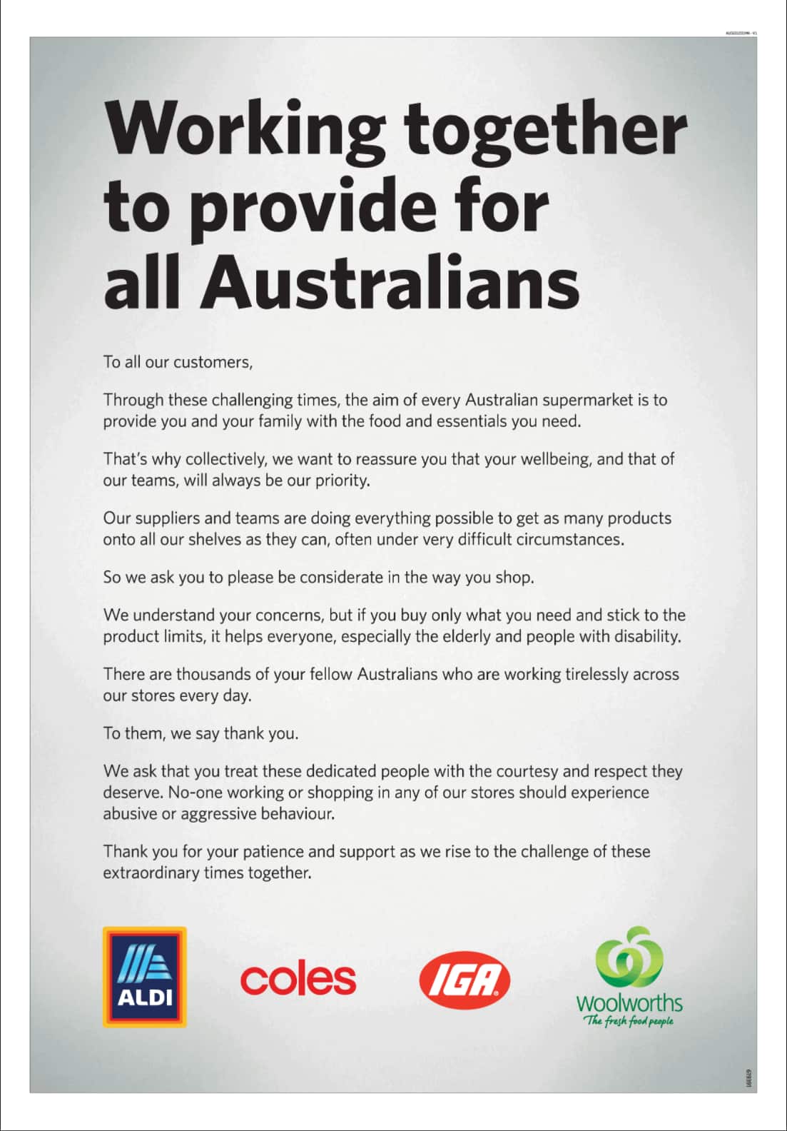 Working together to provide for all Australians