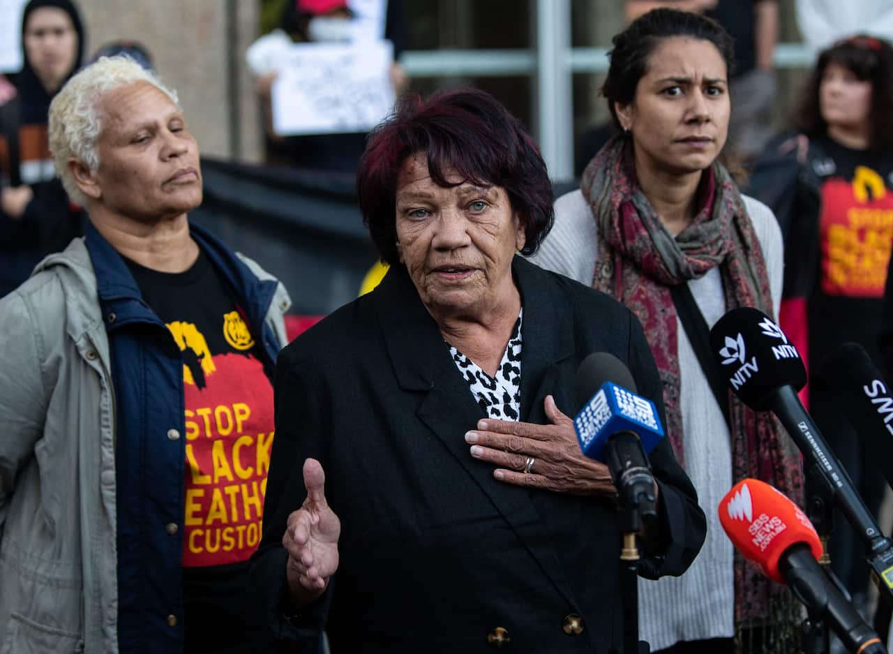 Leetona Dungay (mother of David Dungay Jr) speaking to media outside the Supreme Court in Sydney, Friday, June 5.