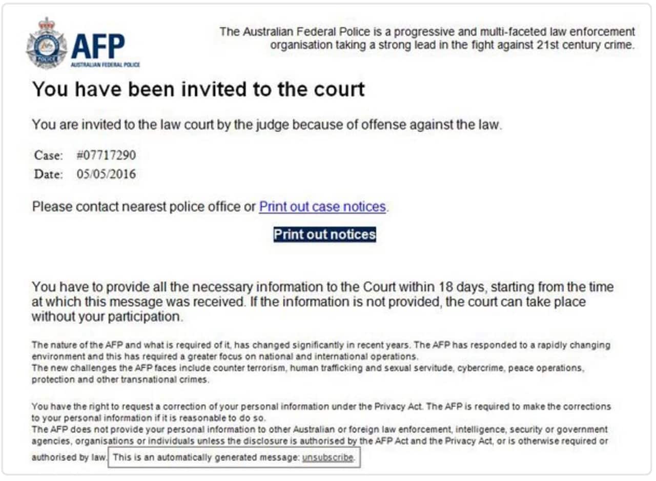 AFP, SCAM ALERT, AUSTRALIA, COURT, MALWARE