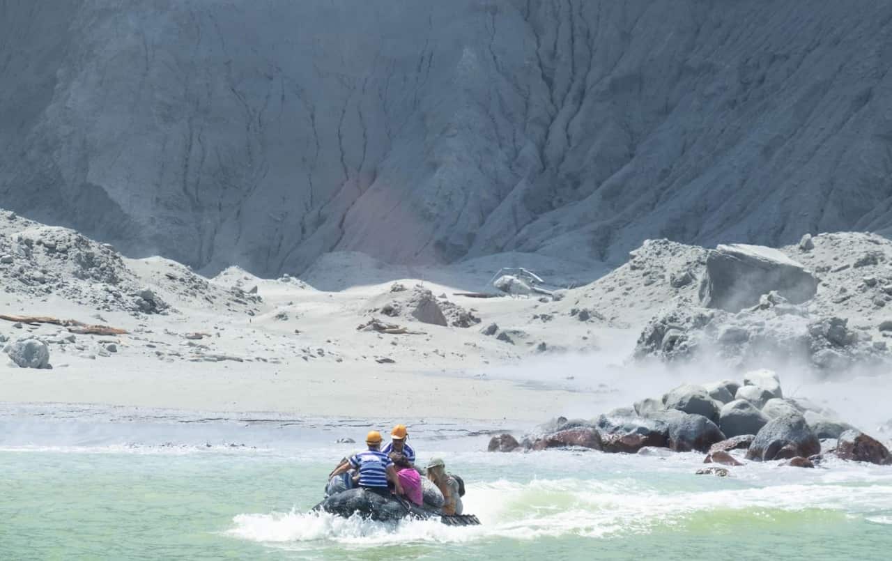 White Island Tour operators rescuing people from the island after the eruption.