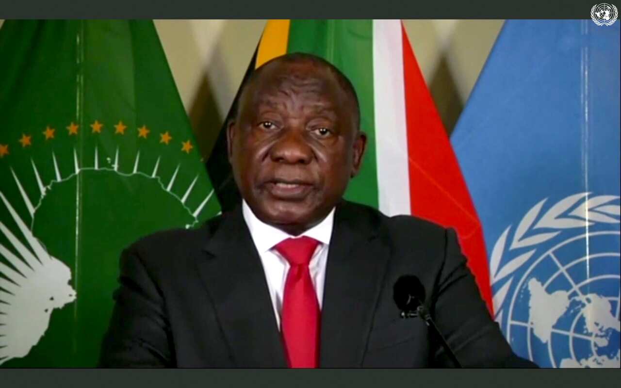 Cyril Ramaphosa, praesident of South Africa, speaks in a pre-recorded message which was played during the 75th United Nations General Assembly on 22 September. 