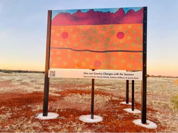 A billboard with curated art on display