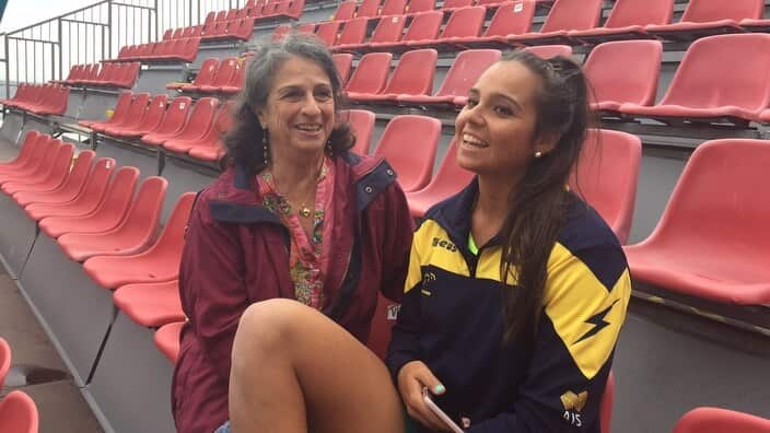 Mariafe Artacho del Solar and Auntie Carmen Almenara ahead of the Manly Volleyfest