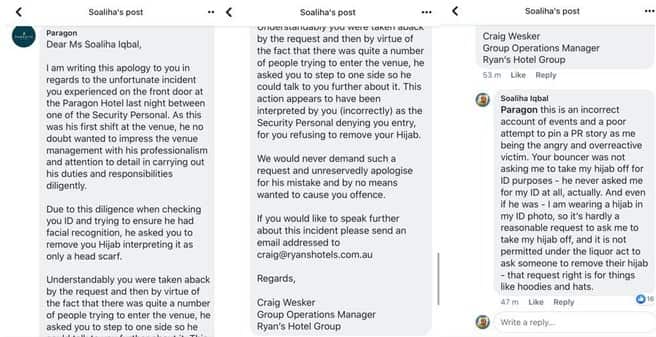 The Facebook apology received by Ms Iqbal