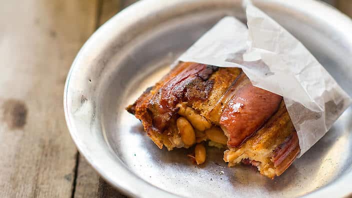 bacon, baked beans and cheese jaffles
