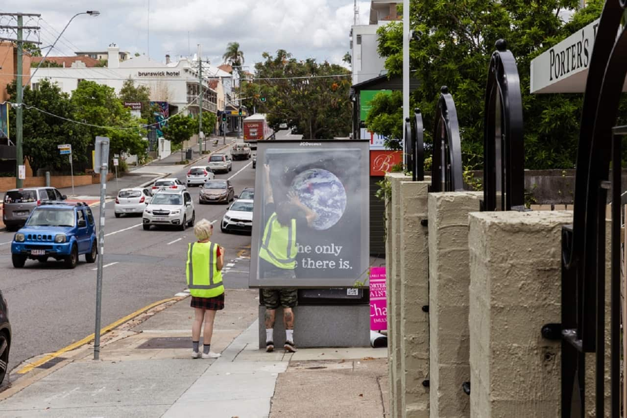 One of the artworks being put up.