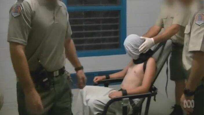 A boy strapped to a mechanical chair in the Don Dale Youth Detention Centre in Berrimah, NT.