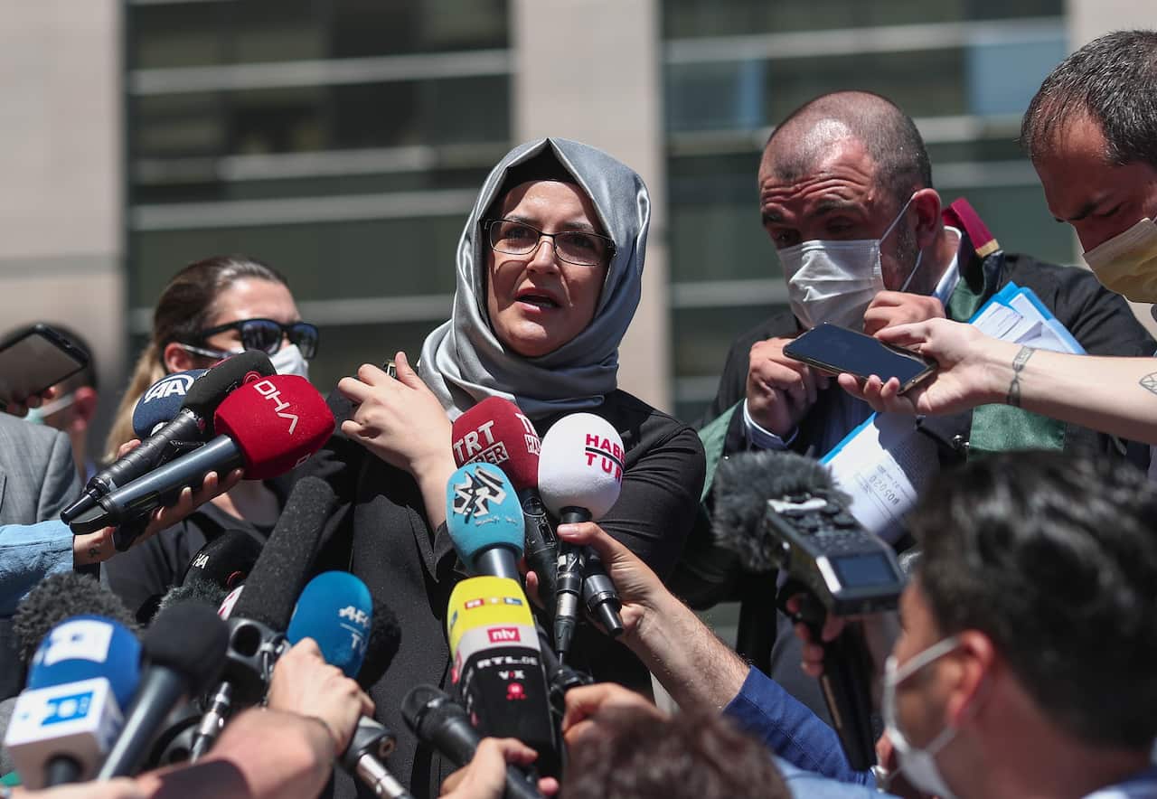 A file photo of Hatice Cengiz, the fiancee of murdered Saudi journalist Jamal Khashoggi.