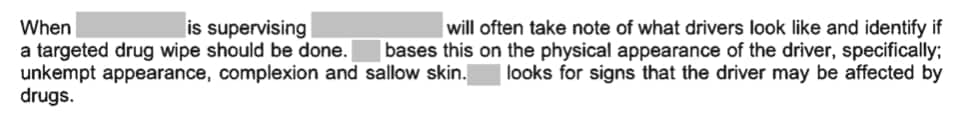 A screenshot from the internal investigation