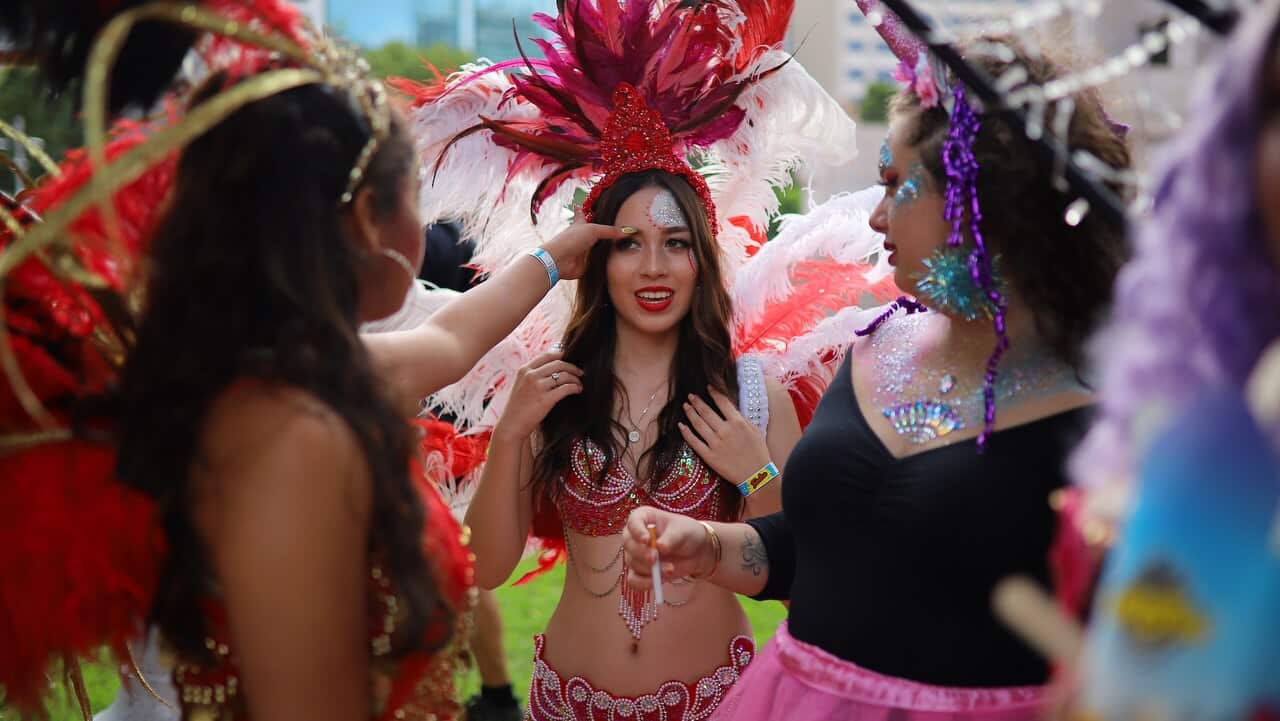 Participants are seen taking part in the 41st annual Gay and Lesbian Mardi Gras parade in Sydney.
