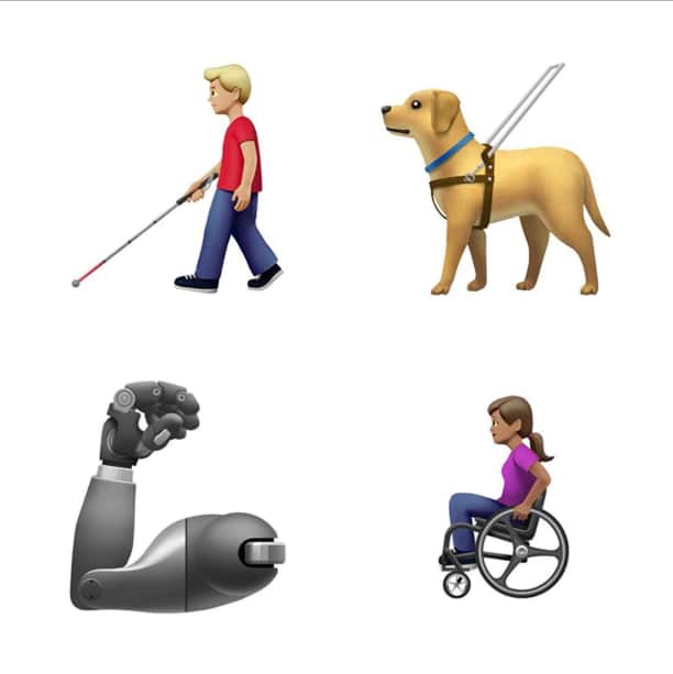 Apple has launched a range of new emojis, including gender-neutral characters and people with disabilities. Twitter/Emojipedia