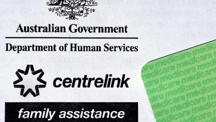 Stock photograph showing Australian Government's Centerlink, Family Assistance and Medicare branding, 