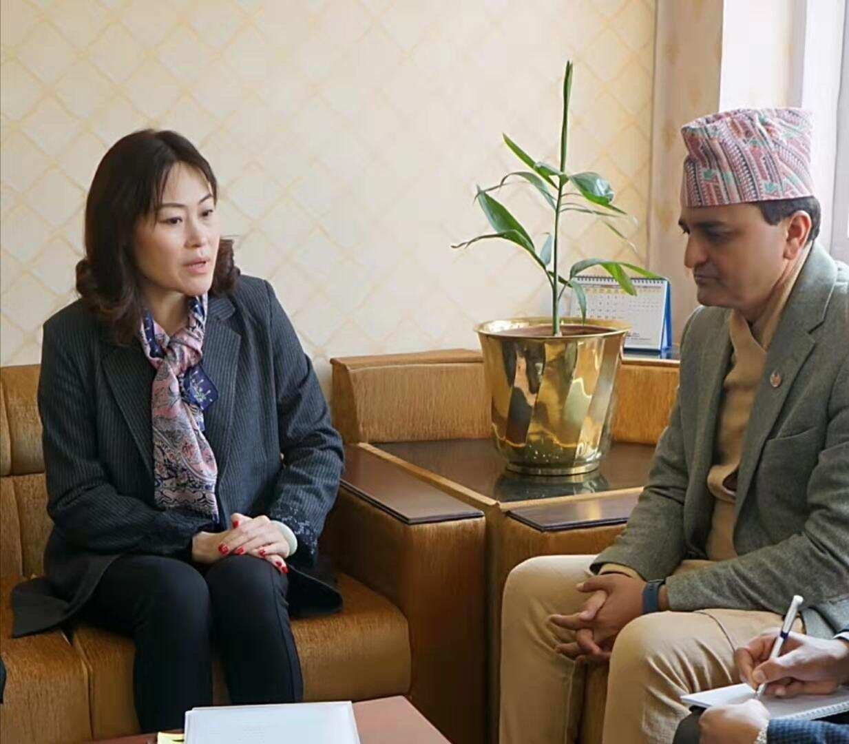 Chinese Ambassador to Nepal meeting Tourism minister Yogesh Bhattarai in Kathmandu. 