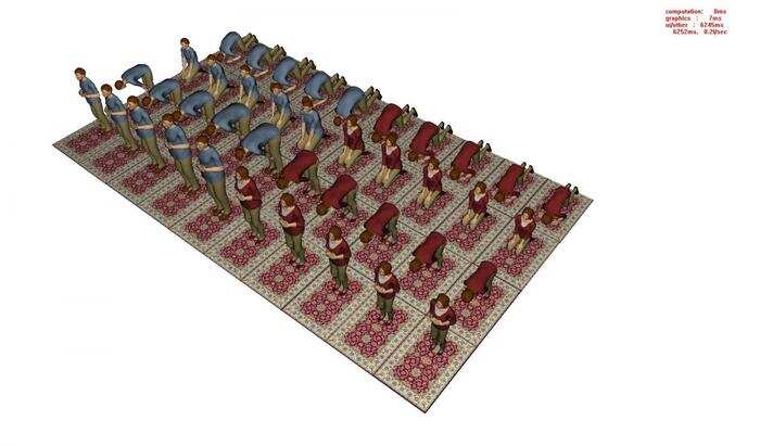 Computer generated models of people engaging in Islamic prayer rituals