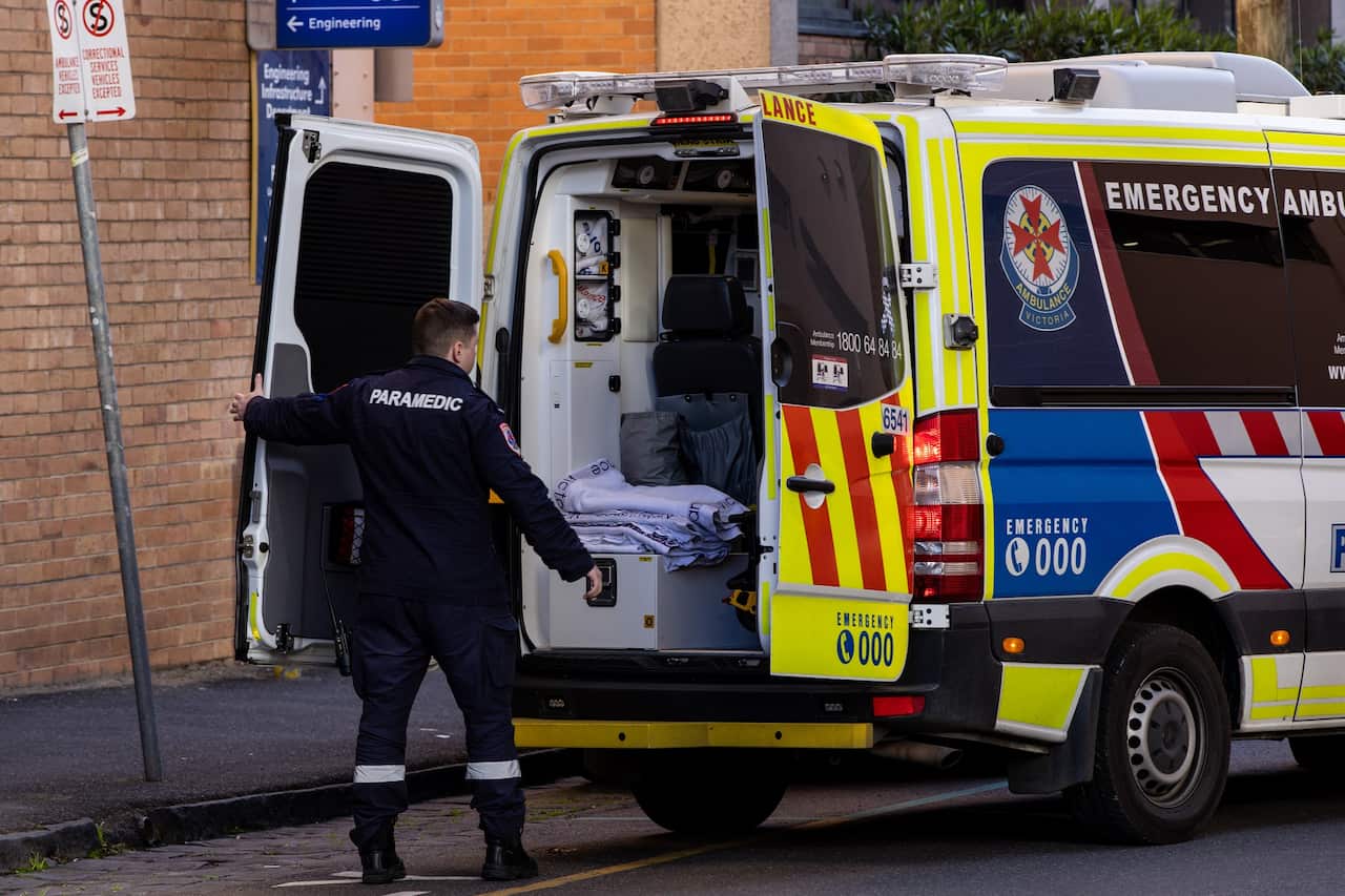 A paramedic is seen at a hospital in Melbourne
