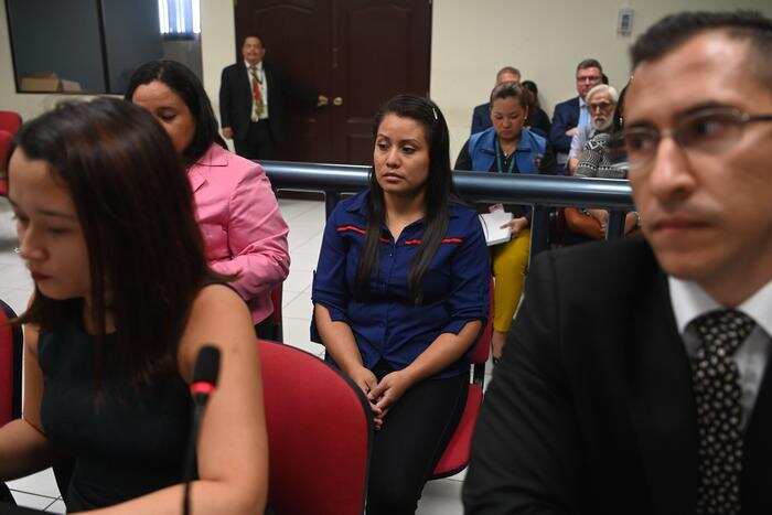 Salvadorean rape victim Evelyn Beatríz Hernández Cruz listens to court proceedings in San Salvador.