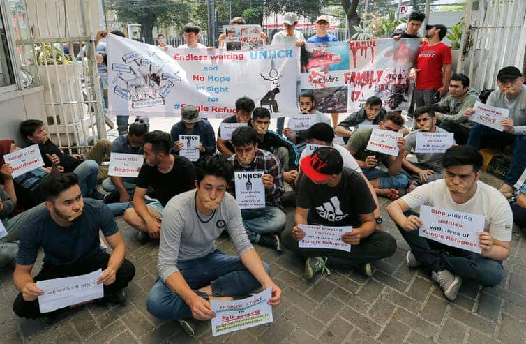 Refugees protesting against Australia’s policies in 2019.