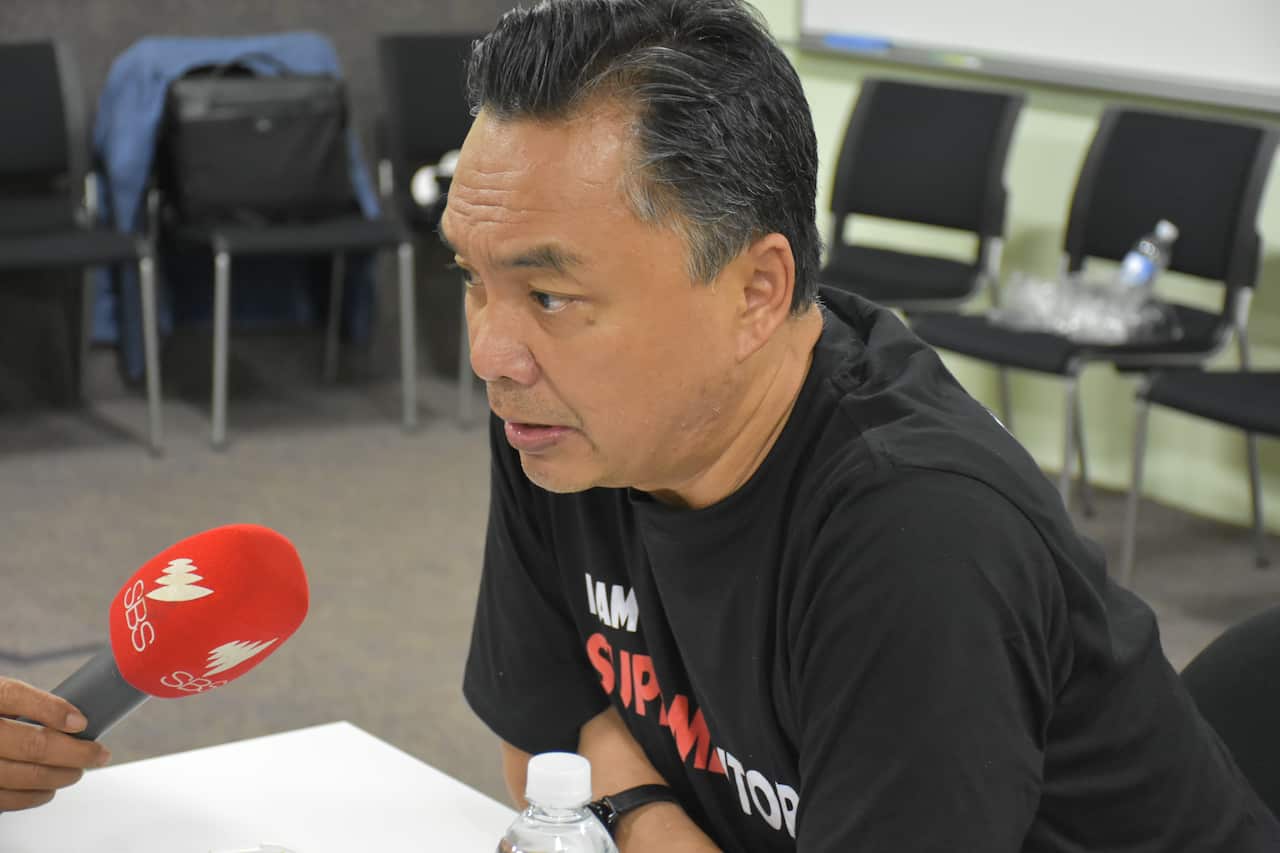 Dr Dino Patti Djalal giving press conference after delivering his motivational speech at Supermentor 25 in RMIT, Melbourne, 24 Feb 2020.