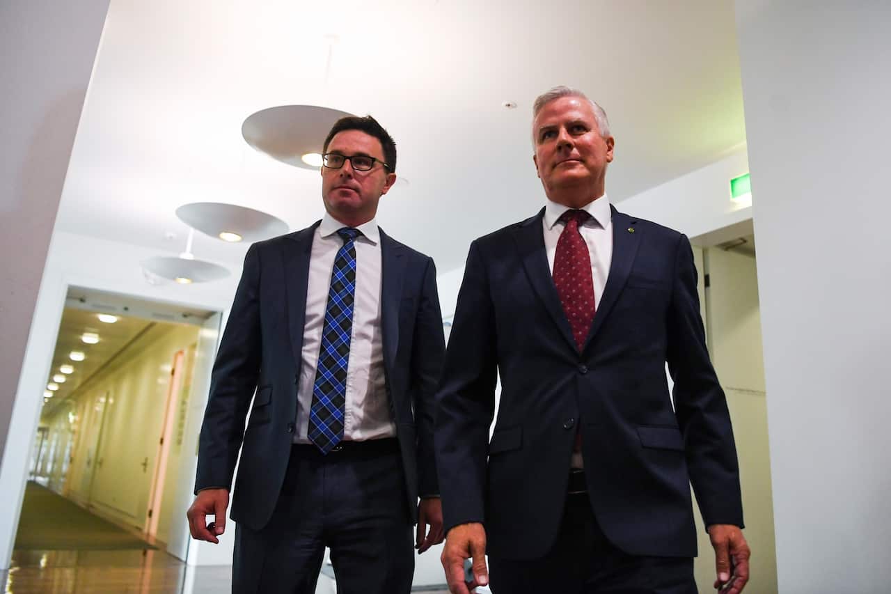 Re-elected Nationals Party leader Michael McCormack (right) and newly-elected Deputy leader David Littleproud