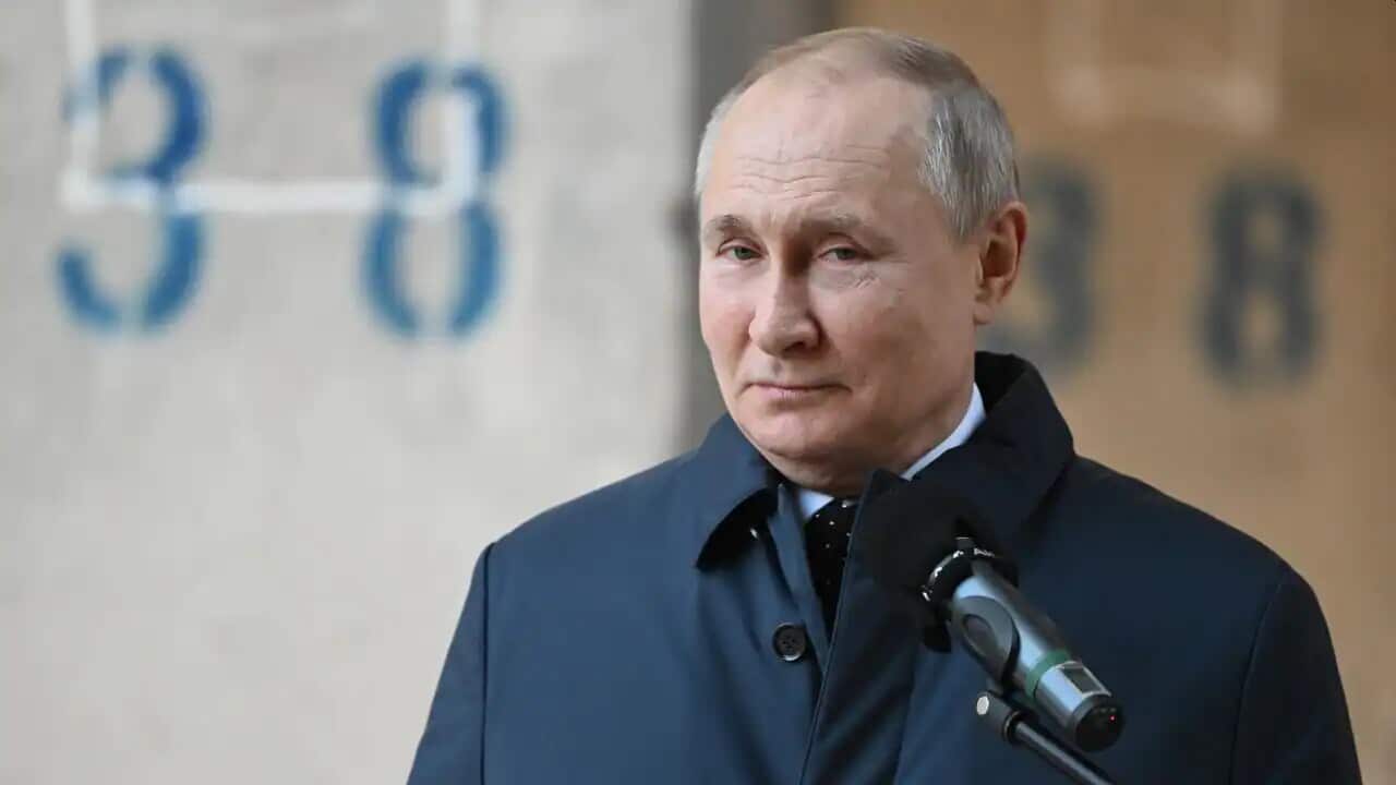 Russian President Vladimir Putin visits the construction site of the National Space Agency on the premises of the Khrunichev State Research and Production Space Centre, in Moscow, Russia, 27 February 2022.